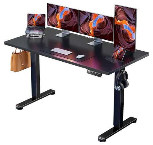 ErGear 電動 オフィスワークテーブル 昇降式デスク スタンディングデスク 幅140cm 耐荷重80kg 高さメモリー機能 上下自動昇降 静音 収納フック付き 机 作業机 テレワーク【幅140 x 奥行き70 x 高さ72-118cm】( c843b8db