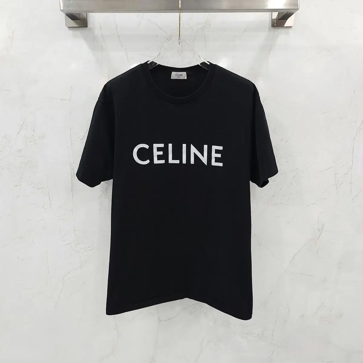 S / Celine セリーヌ ブラック ロゴ コットン ルーズ 半袖 Tシャツ 2X764671Q