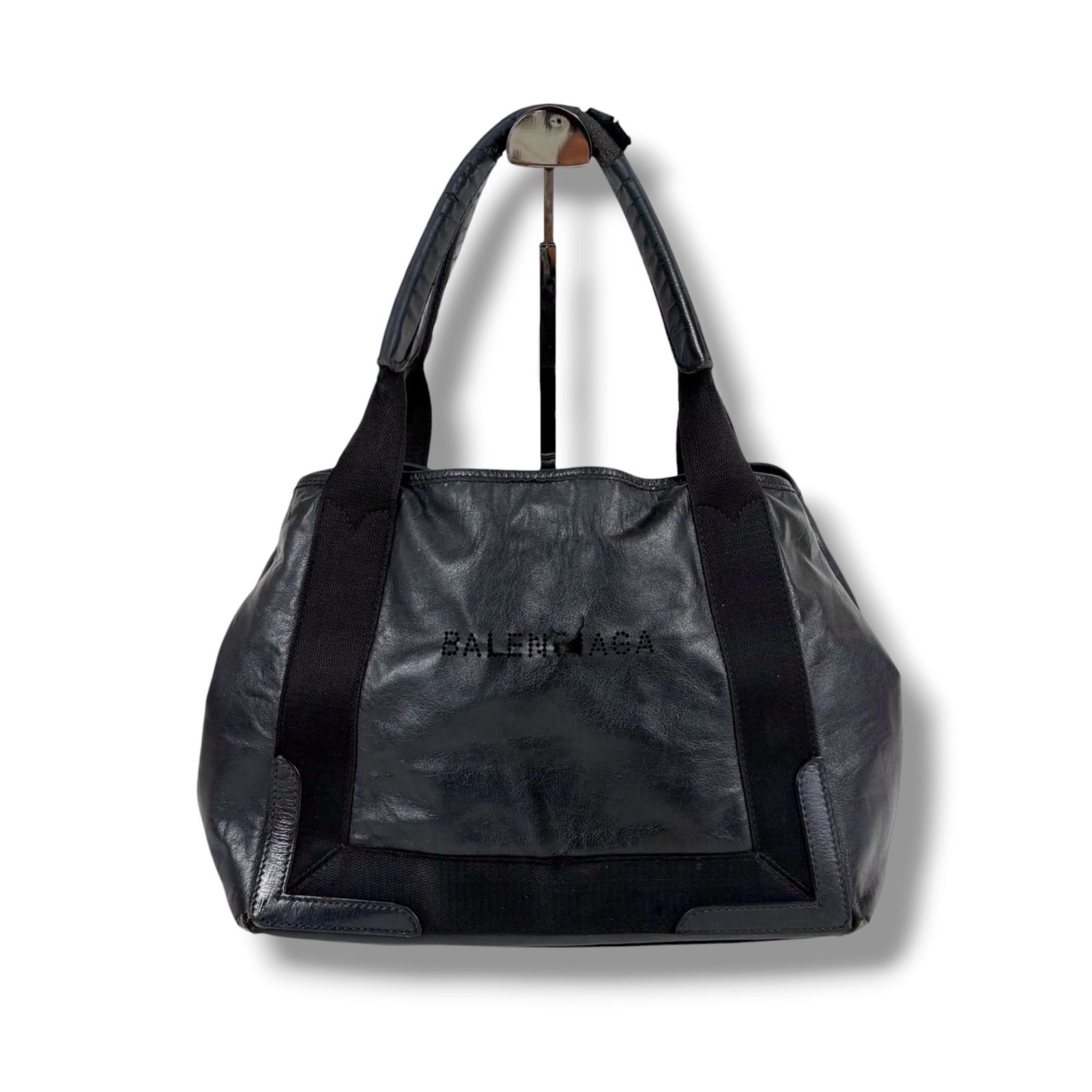バレンシアガ　BALENCIAGA ネイビーカバス　レザートートバッグ　ブラック　黒　ハンドバッグ
