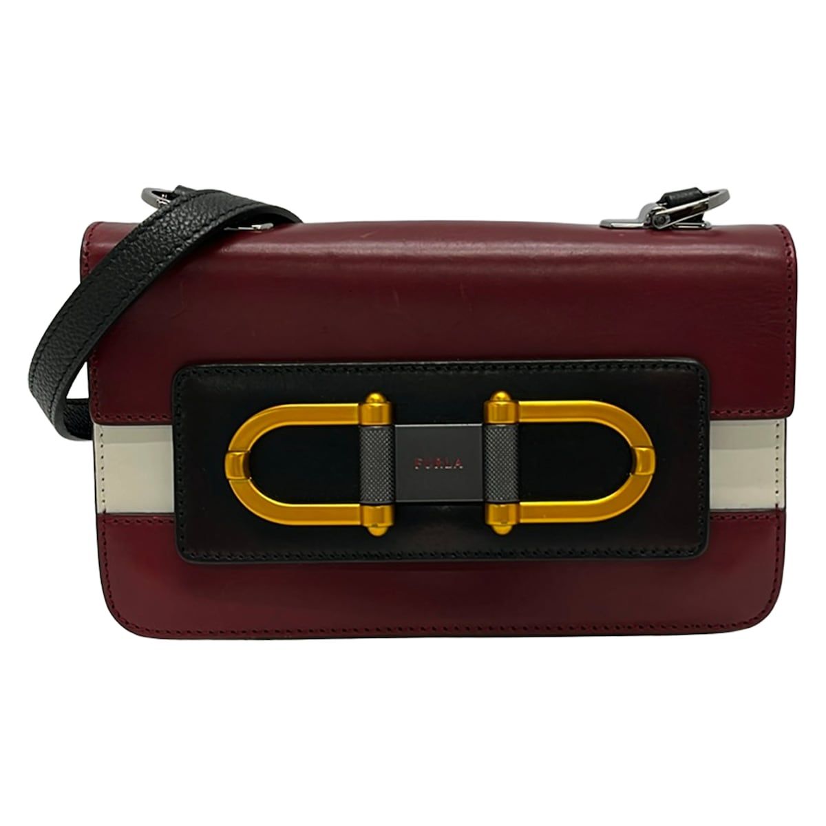 FURLA(フルラ) ショルダーバッグ - ボルドー×黒×白 レザー