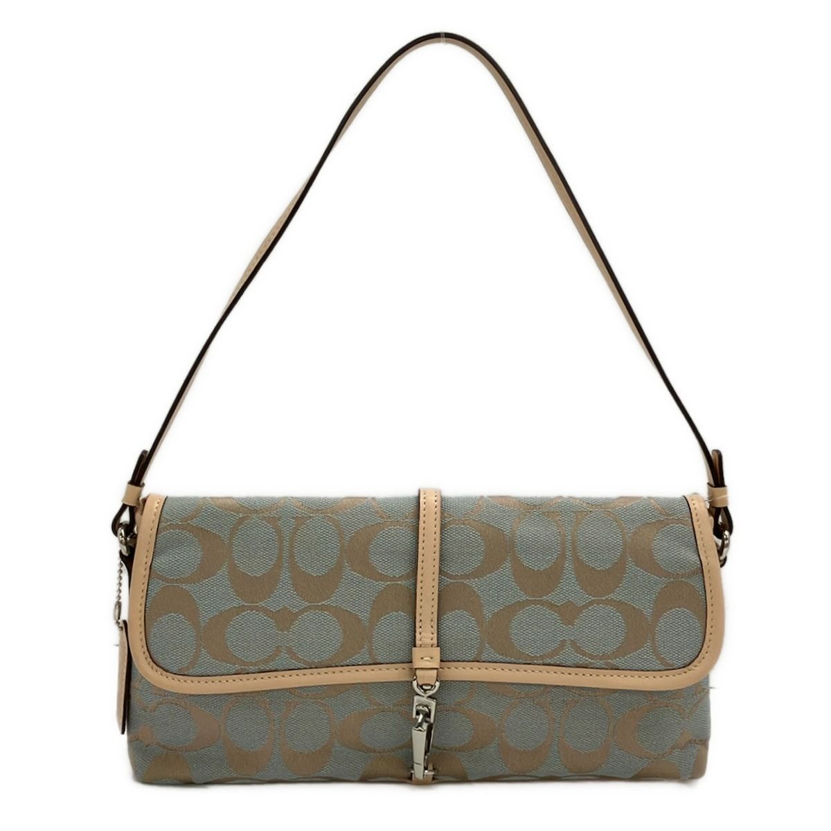 COACH(コーチ) ハンドバッグ シグネチャークリップデミポーチ 6348 ライトブルー×ゴールド×ライトブラウン レザー