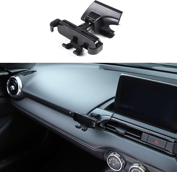 えつく マツダ MX-5 2016年～現行に専用 スマホホルダー 車 携帯電話ホルダー 吹き出し スマートフォン用車載ホルダー 送風口 エアコン スマホスタンド 360度回転 右ハンドル用 (ブラック, 重力式)