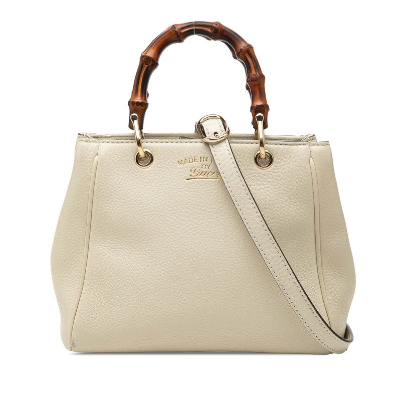 グッチ バンブー ミニショッパー ハンドバッグ ショルダーバッグ 2WAY 368823 ホワイト レザー レディース GUCCI【1-0266231】