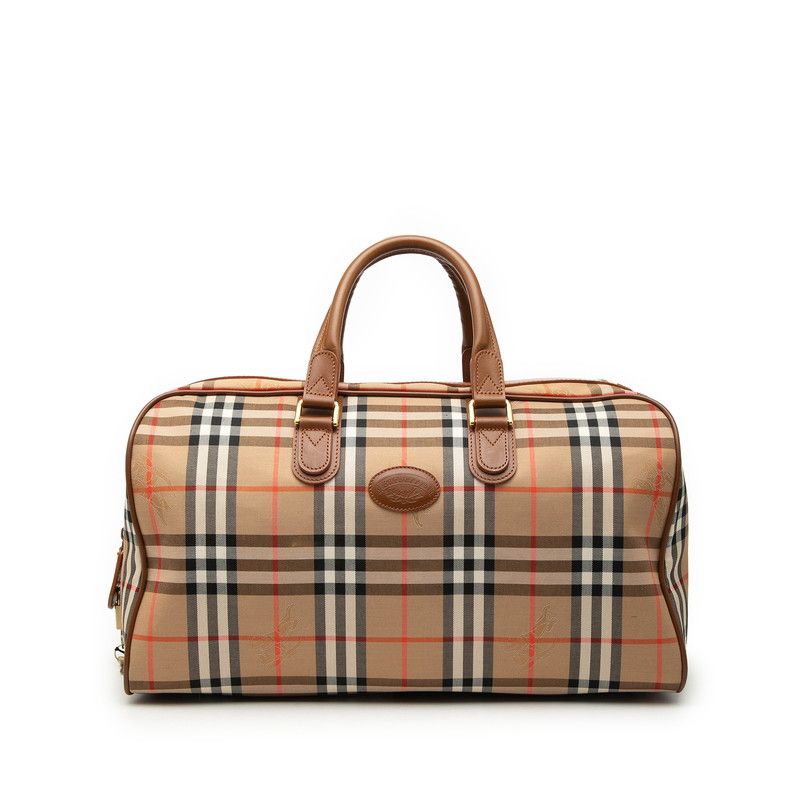 バーバリー ノバチェック シャドーホース ボストンバッグ ブラウン キャンバス レザー レディース BURBERRY【1-0266284】