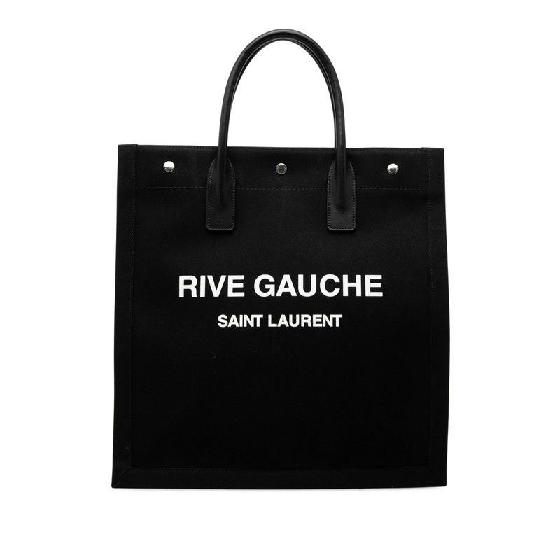 サンローラン RIVE GAUCHE リヴ ゴーシュ ラージ トートバッグ ハンドバッグ ブラック キャンバス レザー レディース SAINT LAURENT【1-0266318】