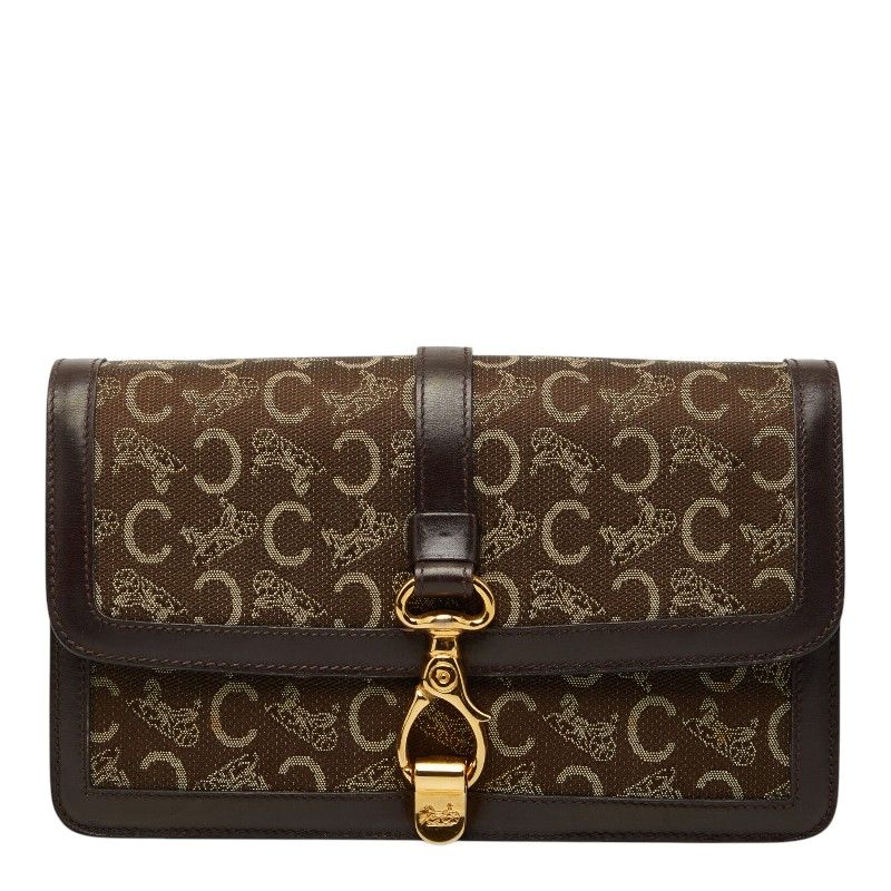 セリーヌ Cマカダム クラッチバッグ ブラウン キャンバス レザー レディース CELINE【1-0267633】