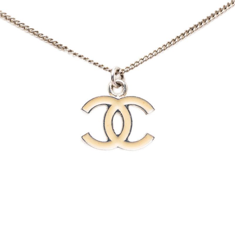 シャネル ココマーク チェーン ペンダント ネックレス シルバー ベージュ メタル レディース CHANEL【1-0267772】