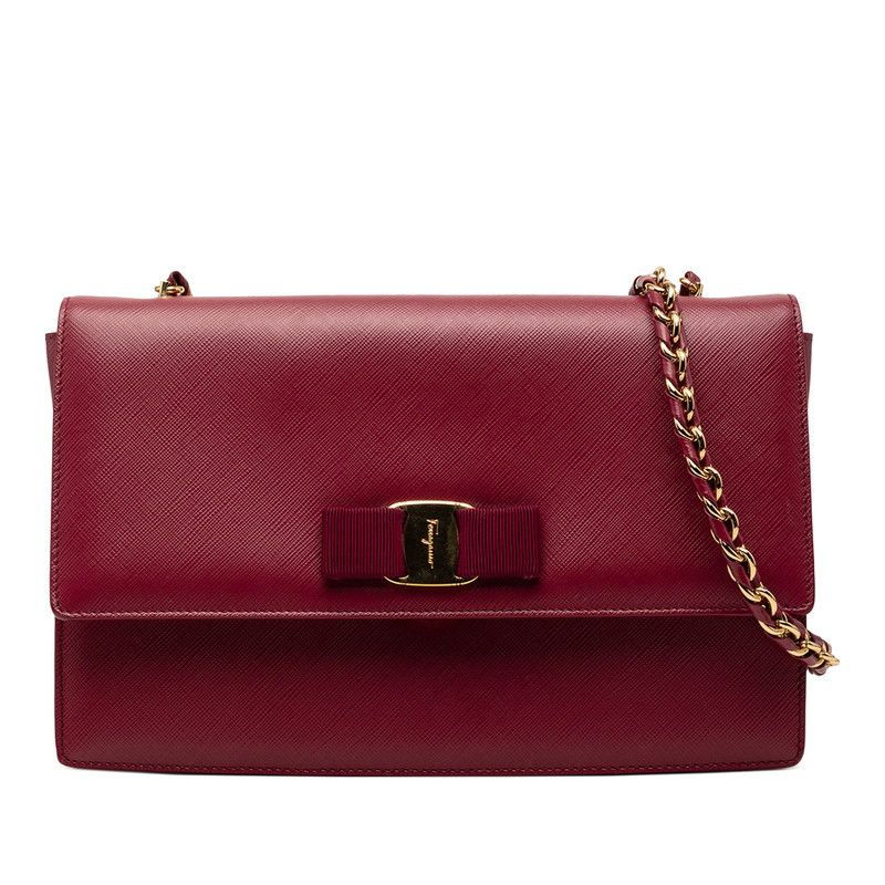 サルヴァトーレフェラガモ ヴァラ リボン チェーン ショルダーバック ピンク レザー レディース Salvatore Ferragamo【1-0267939】