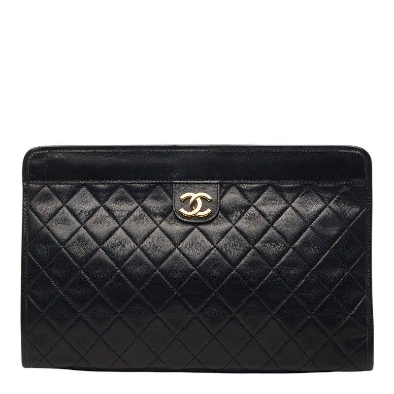 シャネル マトラッセ ココマーク クラッチバッグ ブラック ラムスキン レディース CHANEL【1-0268385】