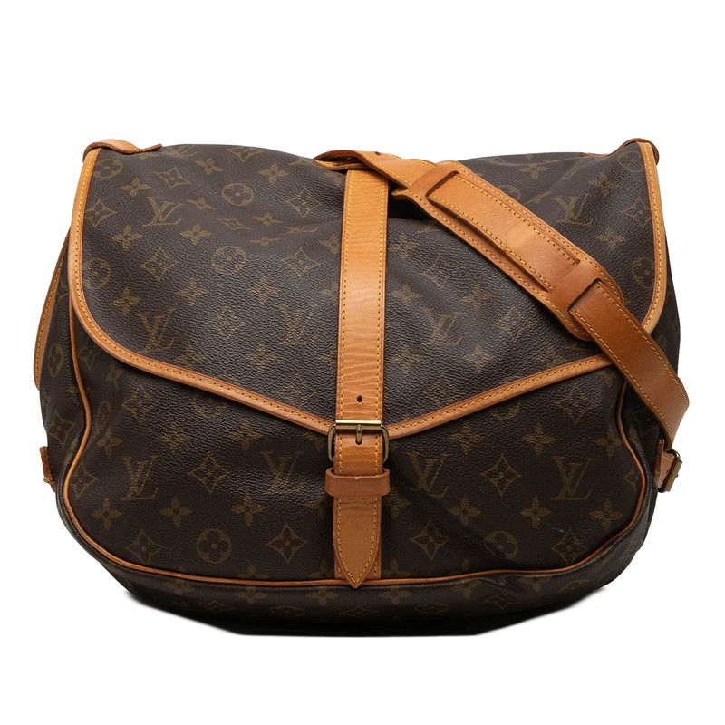 ルイ ヴィトン モノグラム ソミュール35 斜め掛け ショルダーバッグ M42254 ブラウン PVC レザー レディース LOUIS VUITTON【228-69026】