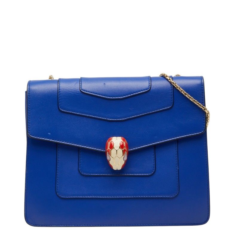 ブルガリ セルペンティ フォーエバー チェーンショルダーバッグ ブルー レザー レディース BVLGARI【1-0270410】