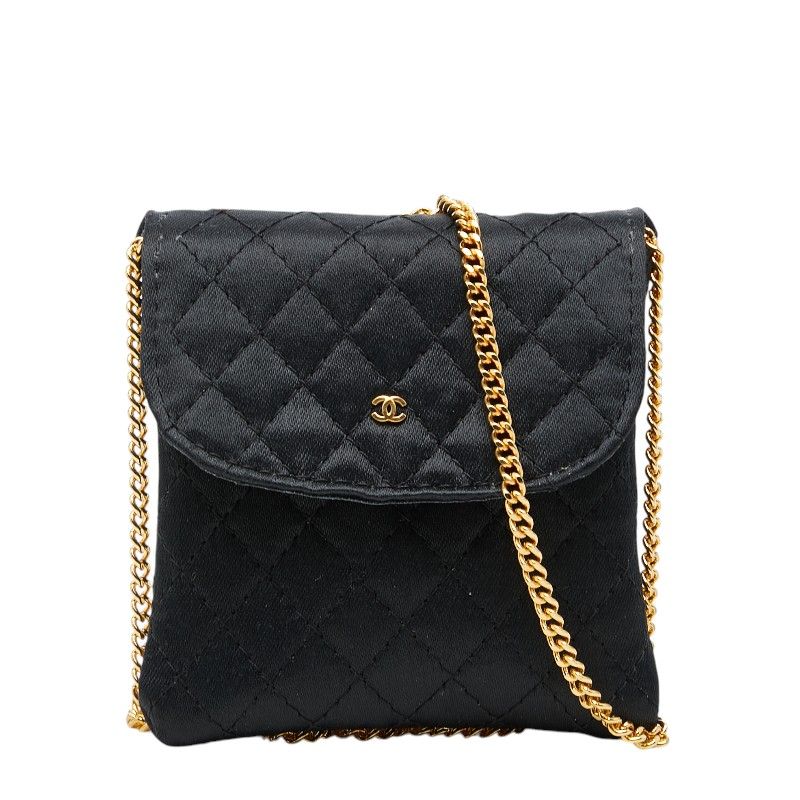 シャネル ココマーク ミニミニマトラッセ チェーン ショルダーバッグ ポーチ ブラック サテン レザー レディース CHANEL【252-70966】