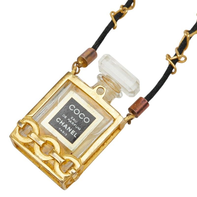 シャネル COCO EAU DE PARFUM ココ オードゥ パルファム 香水 チェーン ネックレス ゴールド クリア ブラック メッキ ガラス ファブリック レディース CHANEL【1-0271197】
