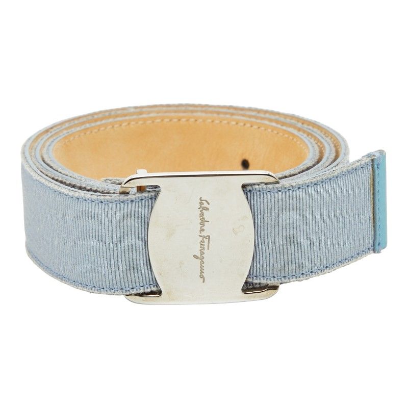 サルヴァトーレフェラガモ ヴァラ ベルト ライトブルー キャンバス レディース Salvatore Ferragamo【1-0271243】
