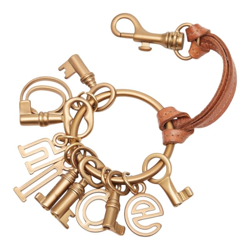 クロエ ロゴ キーモチーフ バッグチャーム キーリング キーホルダー ゴールド ブラウン メッキ レザー レディース Chloe【1-0271244】