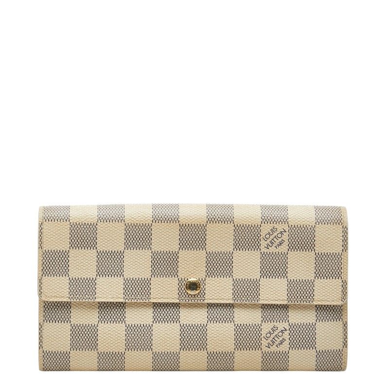 ルイ ヴィトン ダミエ アズール ポルトフォイユ サラ 長財布 N61735 ホワイト PVC レザー レディース LOUIS VUITTON【1-0271256】