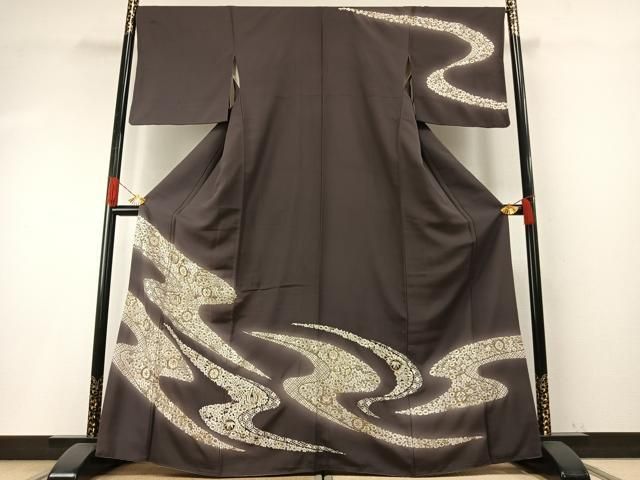 平和屋着物●訪問着　総刺繍　駒刺繍　流水花文　暈し染め　金銀糸　三越扱い　正絹　逸品　AABH4979fy