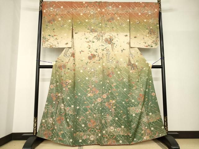 平和屋着物●訪問着　吉祥花鼓文　暈し染め　正絹　逸品　AABH8839ck