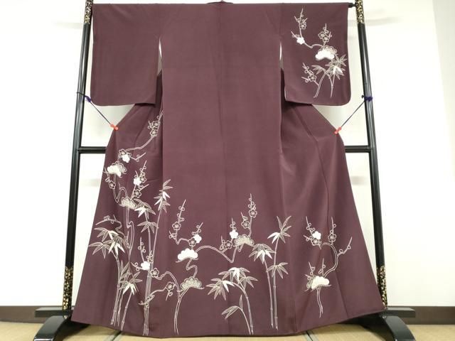 平和屋着物●訪問着　松竹梅　鬼しぼ縮緬　正絹　逸品　DABD9508ud