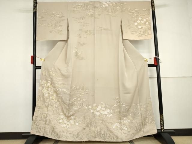 平和屋着物●総刺繍 訪問着 駒刺繍 中国三大刺繍 汕頭刺繍 スワトウ刺繍 立波花松文 暈し染め 金糸 正絹 逸品 AABH8906cs