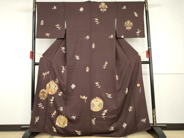 平和屋着物●金彩友禅作家　金彩の魔術師　堀省平　金煌織　訪問着　向かい鳳凰草花文　金銀彩　正絹　逸品　AABH8920cs