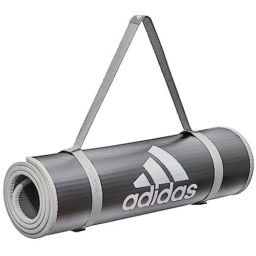adidas(アディダス) トレーニングマット/フィットネス/ヨガ 10mm 厚め 幅広 耐久性 滑り止め キャリーストラップ付き ADMT-12235GR グレーt