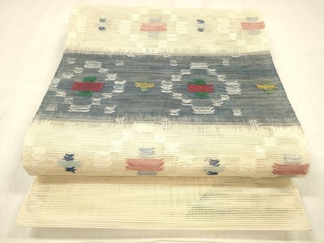 平和屋着物*夏物 1854年創業 帯屋捨松 八寸名古屋帯 横段抽象文 正絹 逸品 DABE6142cm