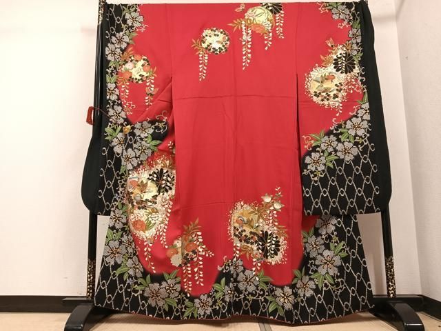 平和屋着物●女優・後藤久美子ブランド　振袖　鴛鴦草花舞蝶文　暈し染め　金彩　正絹　逸品　AABH9692ph