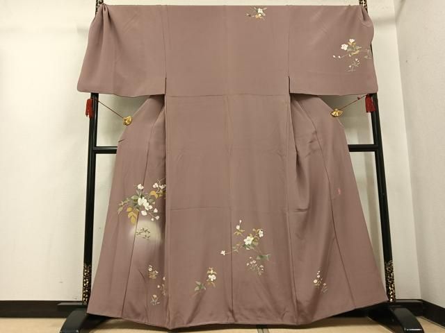 平和屋着物●男性　訪問着　キングサイズ　友禅　作家物　美山　枝花文　正絹　逸品　AABH9693ph