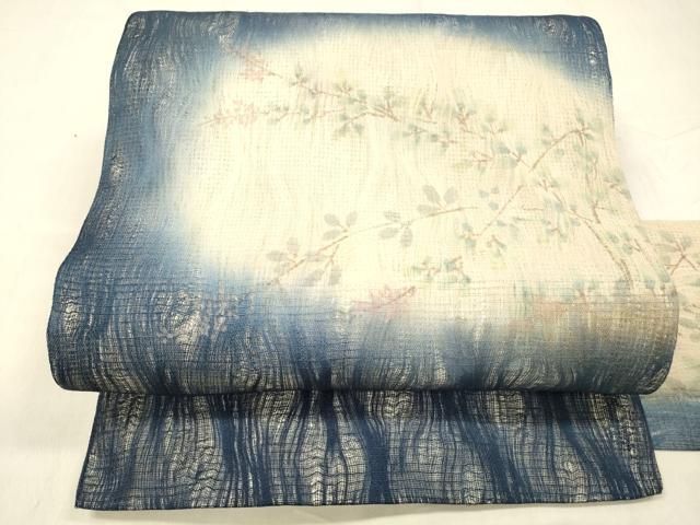 平和屋着物*夏物 九寸名古屋帯 手描き 草花文 正絹 逸品 DABE6164cm