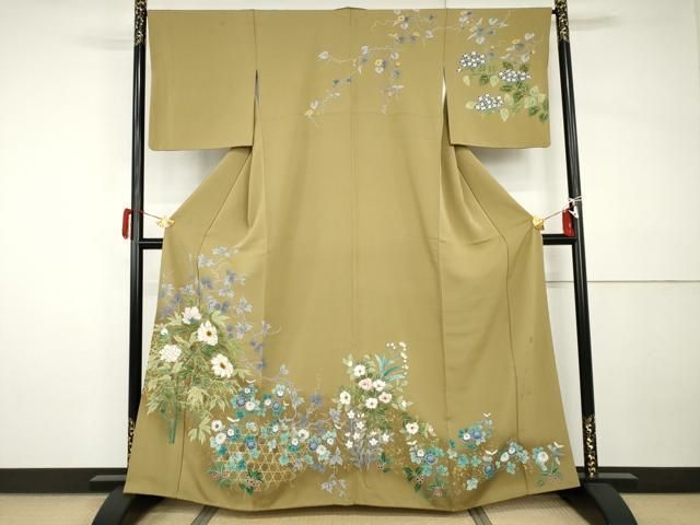 平和屋着物●訪問着　作家物　手描き　草花文　暈し染め　金彩　正絹　逸品　AABI0007cs