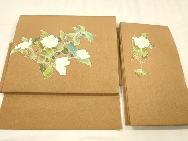 平和屋着物●つけ帯　友禅　枝花文　鬼しぼ縮緬　正絹　逸品　DABE6255cm