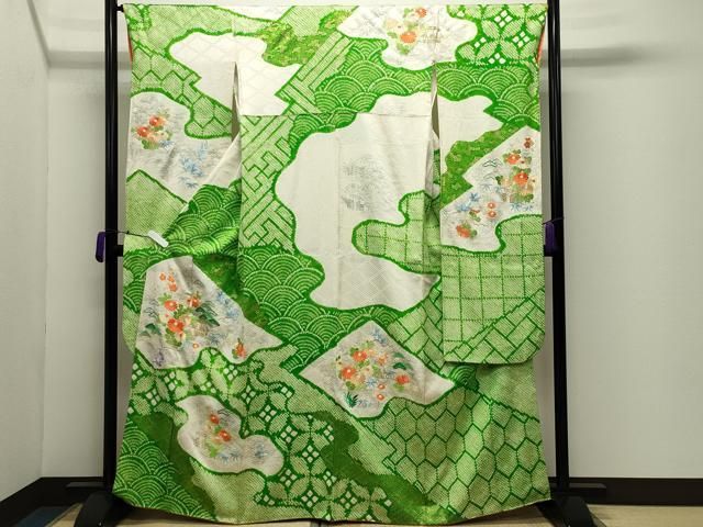 平和屋着物●豪華振袖　絞り　刺繍　風景松竹梅花文　金彩　高島屋扱い　正絹　逸品　CABD9318gh