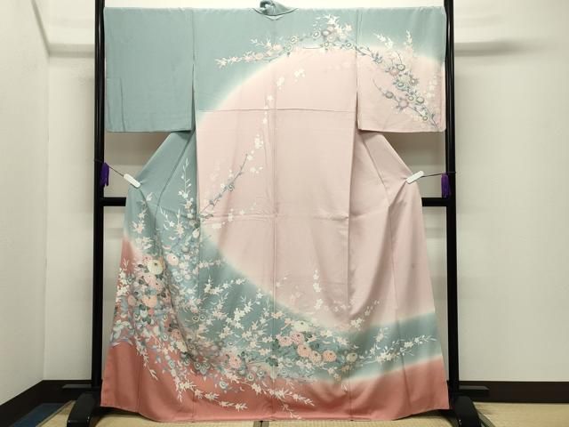 平和屋着物●訪問着　友禅　作家物　枝花文　暈し染め　正絹　逸品　CABD9324gh