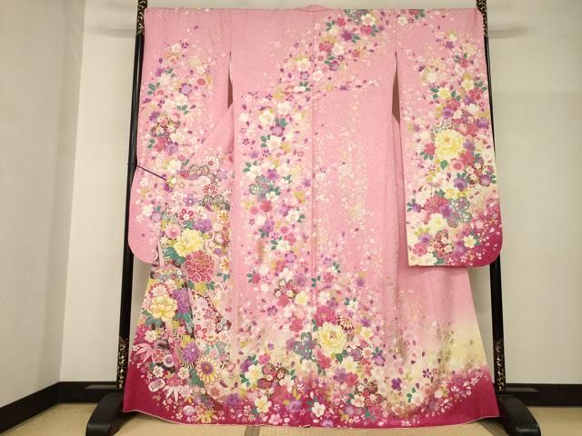 平和屋着物●豪華振袖 刺繍 花毬文 金彩 銀通し地 正絹 逸品 AABH9560ck