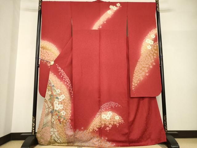 平和屋着物●豪華振袖　蔓帯花文　金通し地　正絹　逸品　AABH9570ck