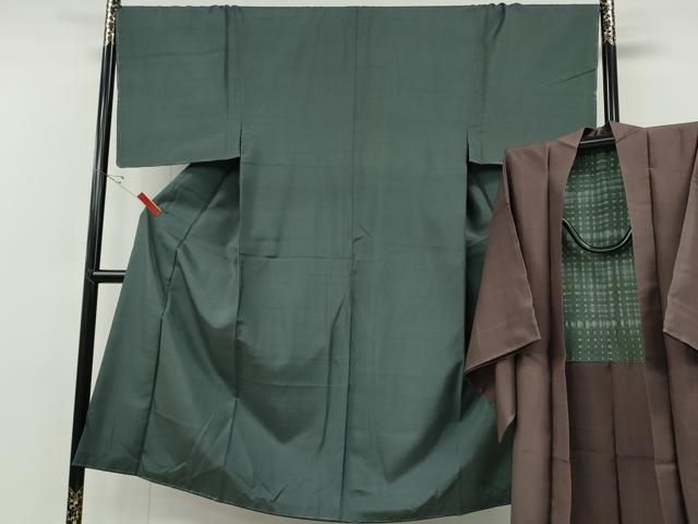 平和屋着物●男性　紬　羽織セット　着物：錆鉄御納戸色　羽織：煤竹色　正絹　逸品　CABF3443ut