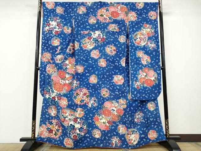 平和屋着物●豪華振袖 型染め 草花丸文 鬼しぼ縮緬 正絹 逸品 CABF3469ut