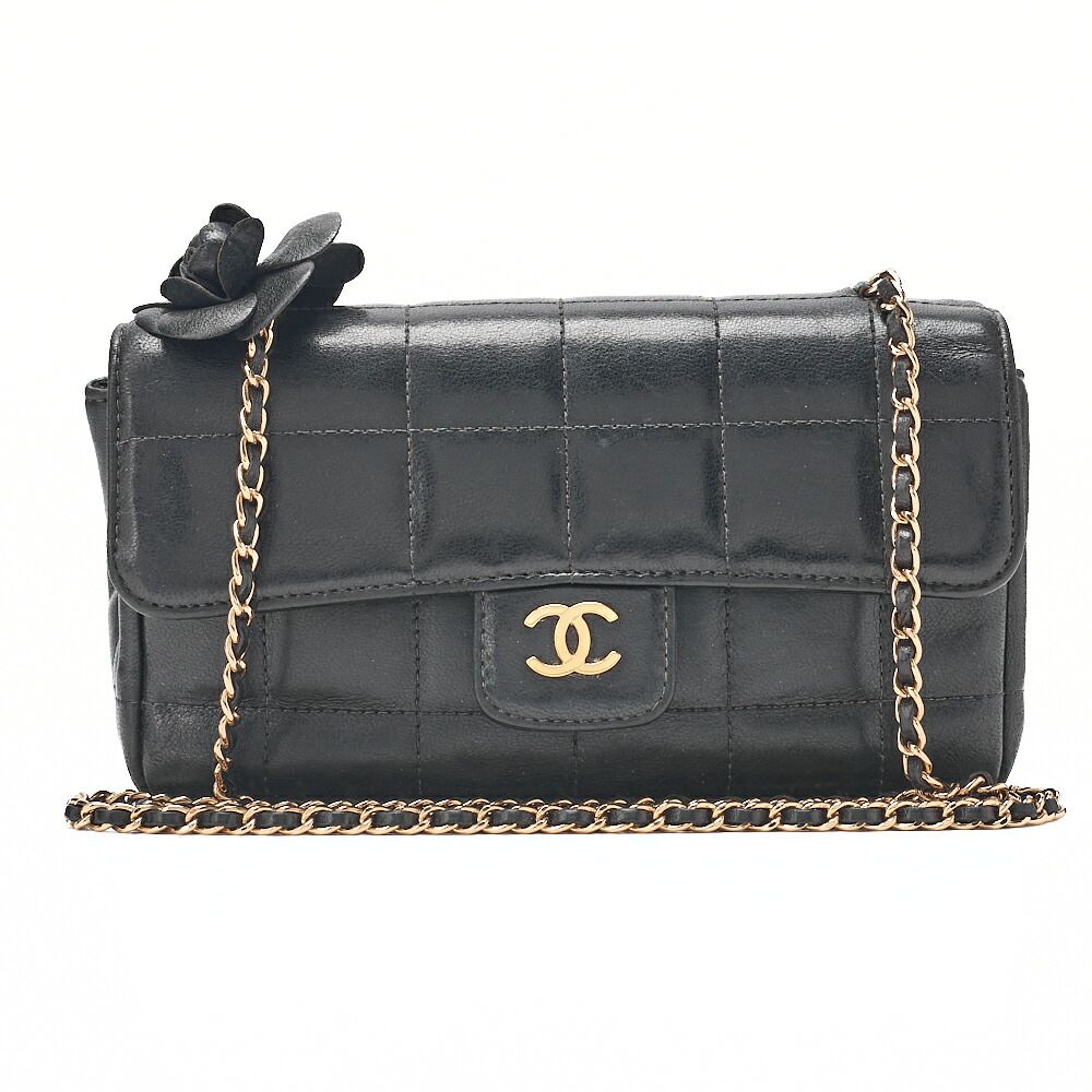 CHANEL シャネル チョコバー カメリア チェーンショルダーバッグ ラムスキン 黒（ゴールド金具） レディース バッグ ショルダーバッグ レディース 【中古】【送料無料】