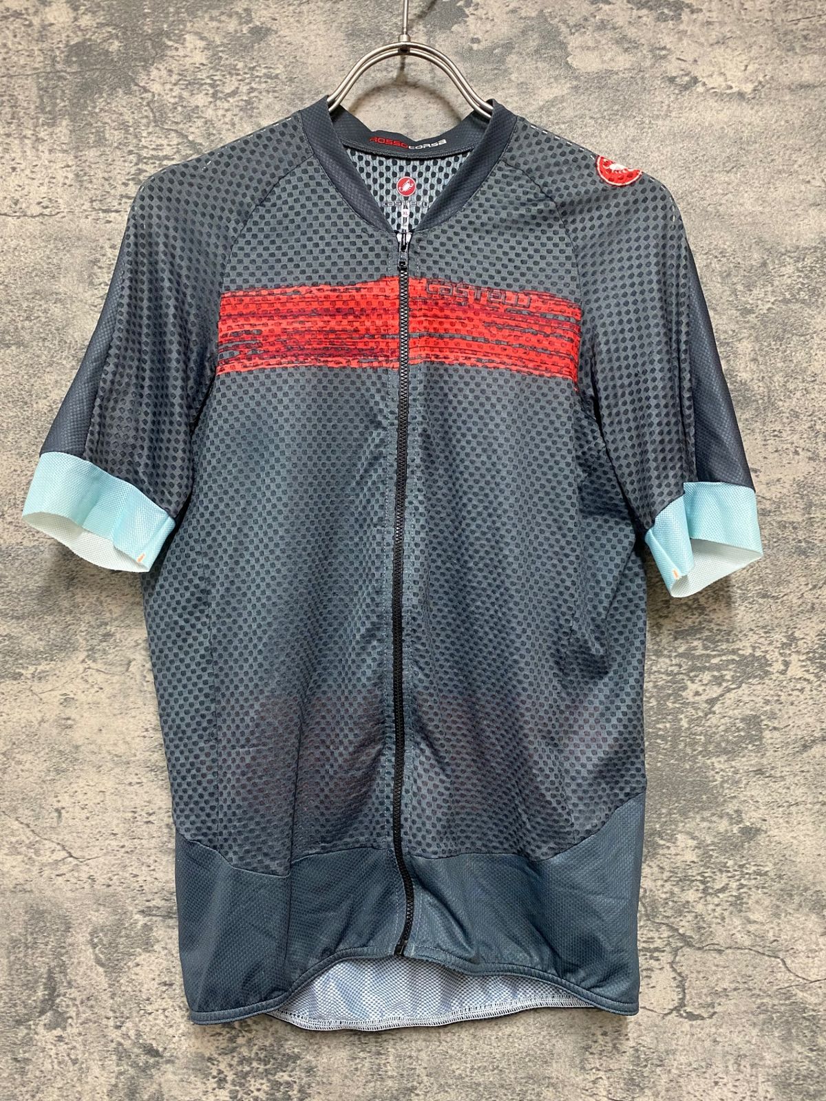 KB221 カステリ CASTELLI 半袖 サイクルジャージ グレー 赤 XL メッシュ