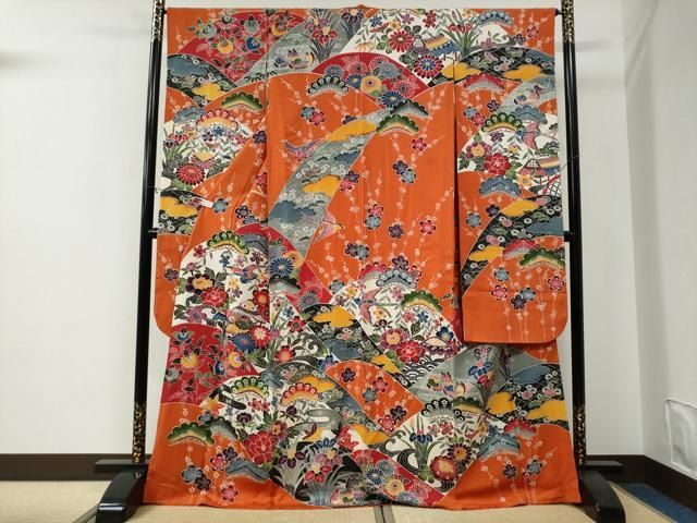 平和屋着物●豪華振袖　紅型　御所解鴛鴦花松文　正絹　逸品　CABE3058yc