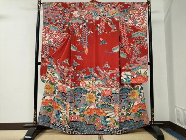平和屋着物●豪華振袖　型染め　霞吉祥花松文　鬼しぼ縮緬　正絹　逸品　CABE3059yc 42,120円