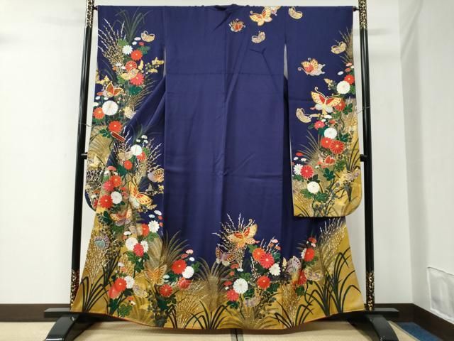 平和屋着物●女優・後藤久美子ブランド　振袖　花蝶文　ラメ糸　金彩　正絹　逸品　CABE3097yc