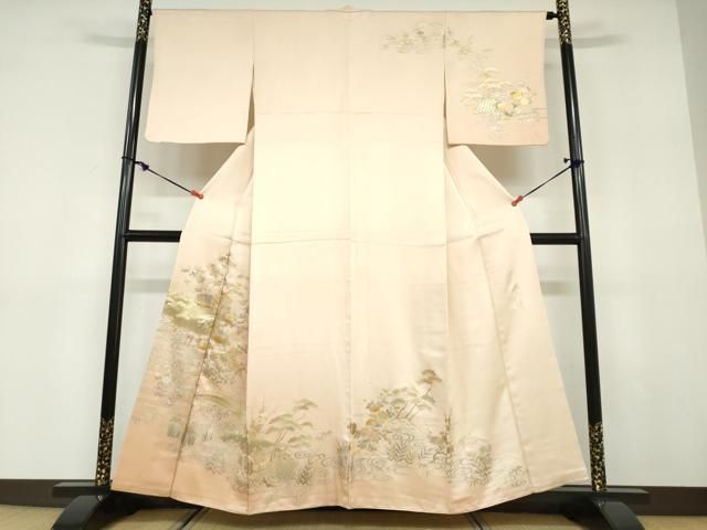平和屋着物●金彩友禅 卓越技能者・名工・和田光正 訪問着 流水渡橋草花文 金彩 正絹 逸品 DABD9564ud