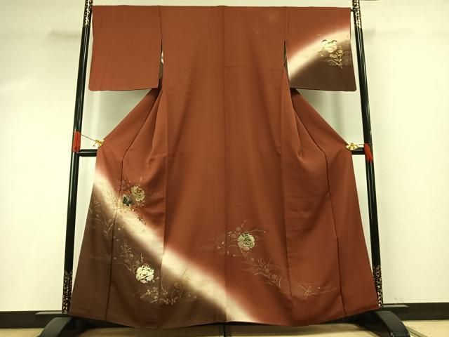 平和屋着物●訪問着　雪輪花蝶文　暈し染め　金銀彩　正絹　逸品　AABI1210fy