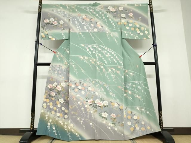平和屋着物●十日町友禅作家　岡村蒼風　訪問着　草花文　暈し染め　正絹　逸品　DABD9584ud