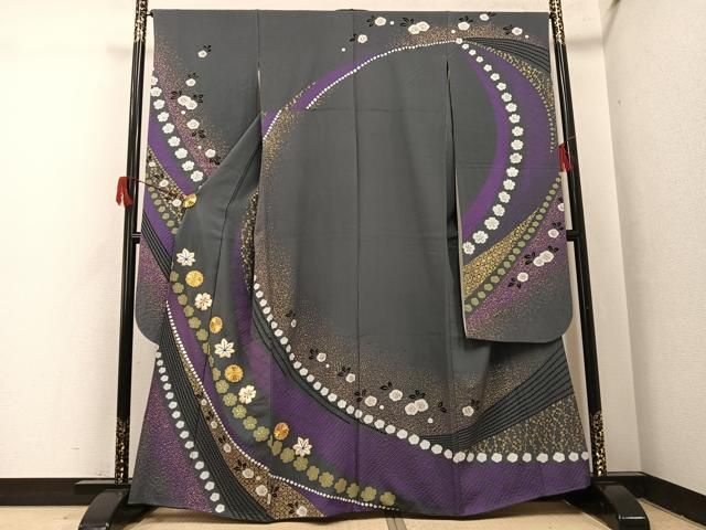 平和屋着物●豪華振袖　駒刺繍　絞り　舞花文　金彩　正絹　逸品　AABH9709ph