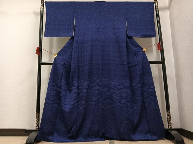 平和屋着物●訪問着　藍　風景草花文　藍鉄色　正絹　逸品　AABH9750ph