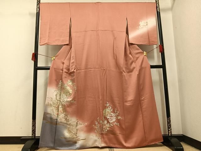 平和屋着物●訪問着　刺繍　雪輪草花文　暈し染め　金銀彩　やまと誂製　正絹　逸品　AABI0472ph