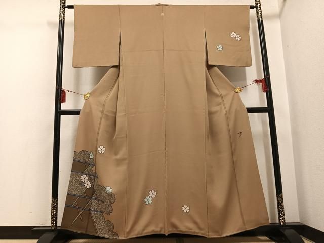 平和屋着物●染色の魔術師　染乃座・大久保玄才　そめのざ玄才　訪問着　舞桜文　金彩　正絹　逸品　AABI0488ph